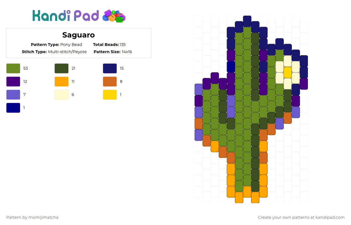 Saguaro - Pony Bead Pattern by momijimatcha on Kandi Pad - cactus,desert