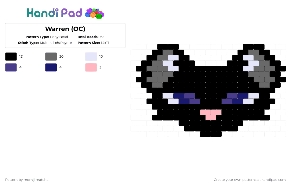 Warren (OC) - Pony Bead Pattern by momijimatcha on Kandi Pad - black,gray,cat