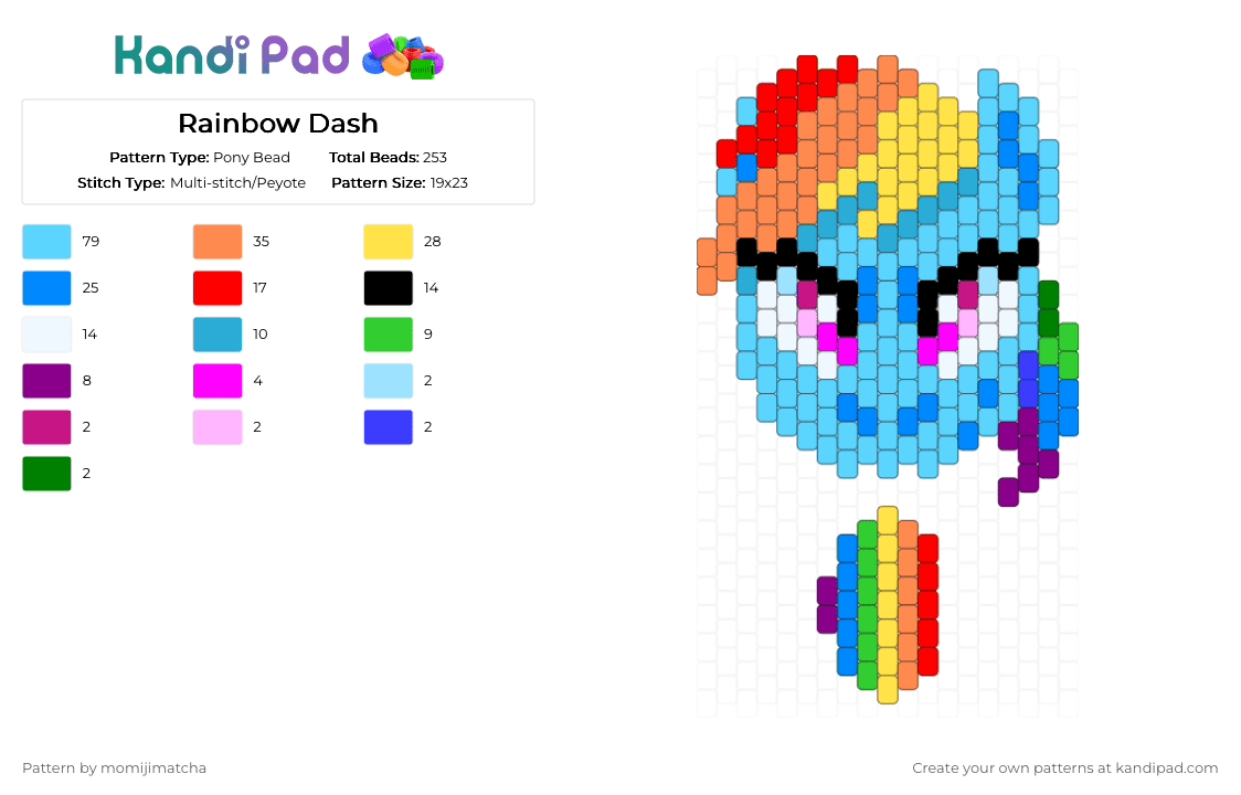 Rainbow Dash 🌩️ - Pony Bead Pattern by momijimatcha on Kandi Pad - light blue,orange,mlp,pony