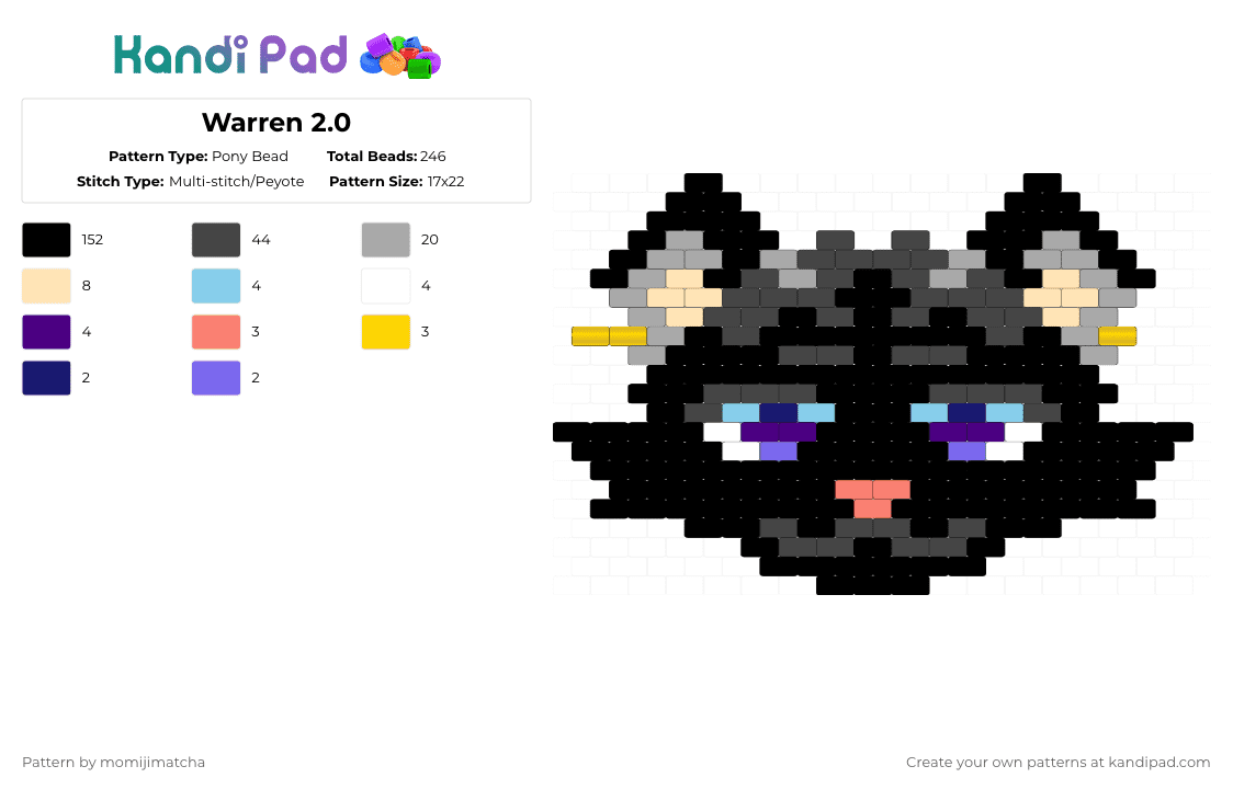 Warren 2.0 - Pony Bead Pattern by momijimatcha on Kandi Pad - black,beige,cat,oc