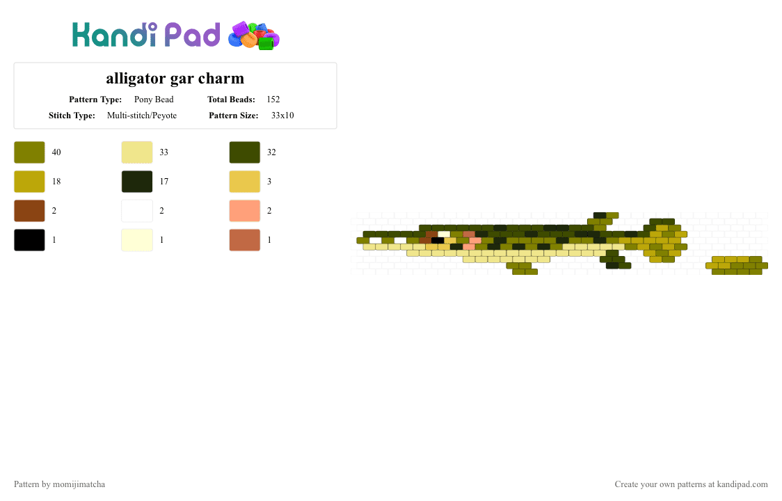 alligator gar charm - Pony Bead Pattern by momijimatcha on Kandi Pad - yellow,gold,fish
