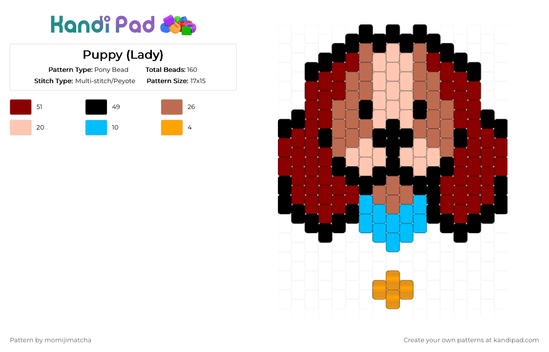 Puppy (Lady) - Pony Bead Pattern by momijimatcha on Kandi Pad - red,dog,animal,pet,disney