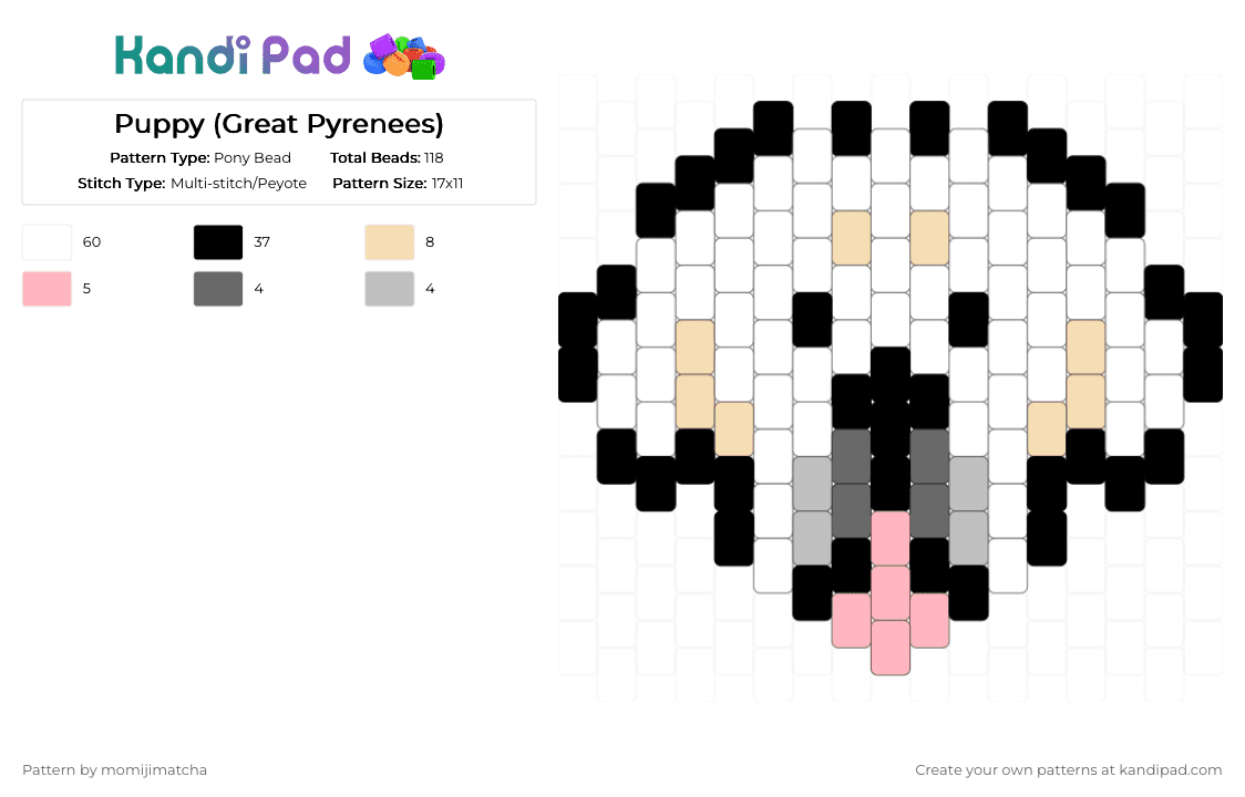 Puppy (Great Pyrenees) - Pony Bead Pattern by momijimatcha on Kandi Pad - white,beige,dog,animal,pet