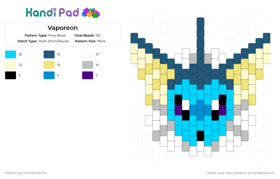 Vaporeon - Pony Bead Pattern by momijimatcha on Kandi Pad - light blue,blue,yellow,pokemon