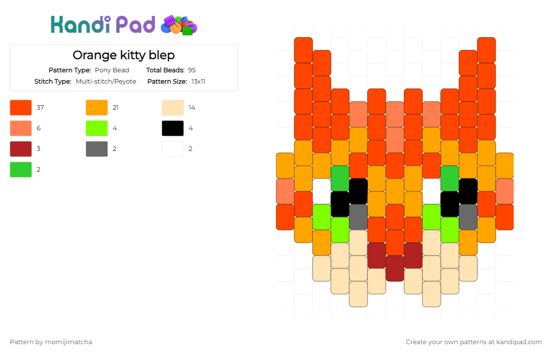 Orange kitty blep - Pony Bead Pattern by momijimatcha on Kandi Pad - red,orange,cat