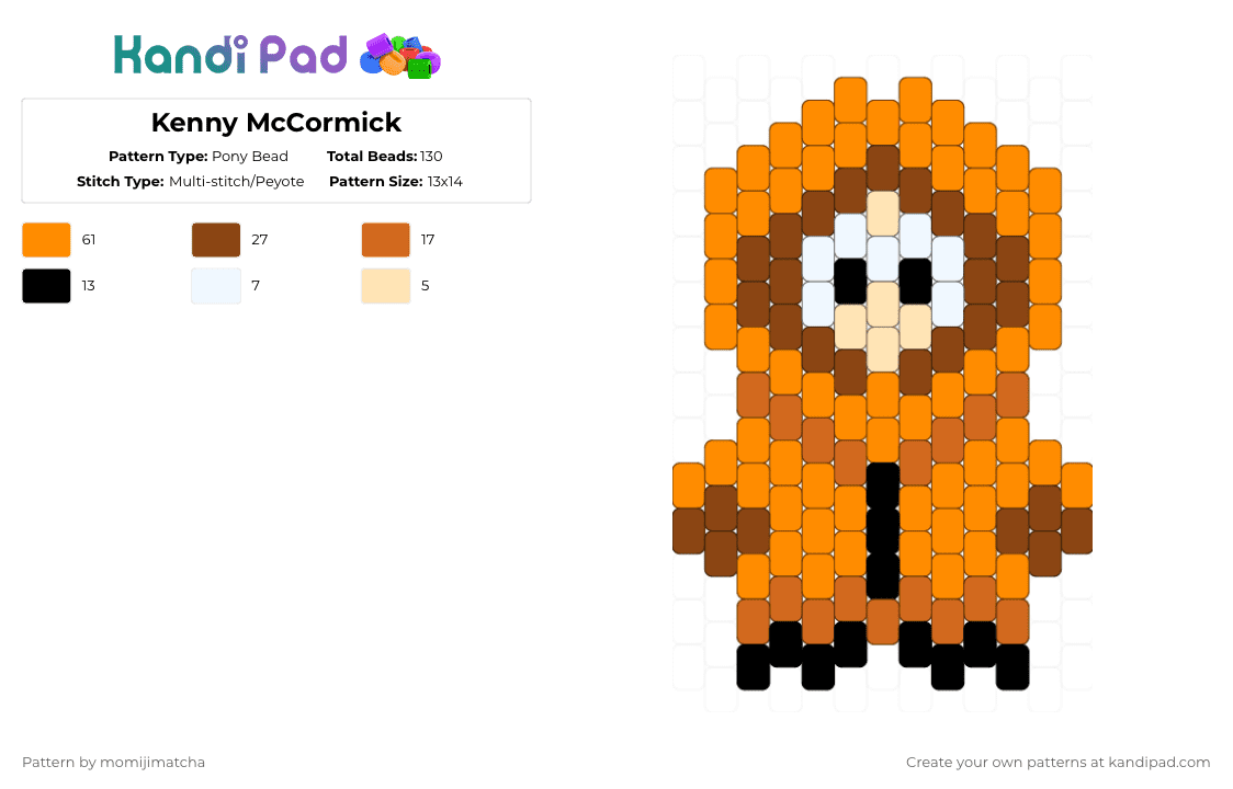 Kenny McCormick - Pony Bead Pattern by momijimatcha on Kandi Pad - kenny,south park,character,cartoon,tv show,orange
