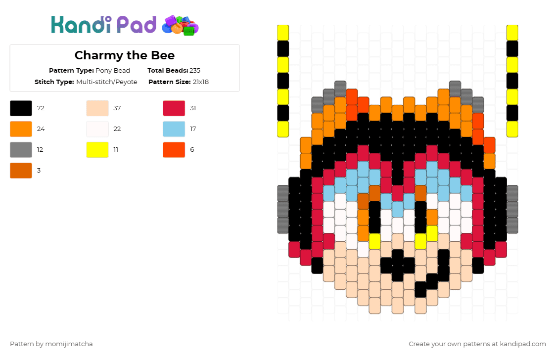 Charmy the Bee - Pony Bead Pattern by momijimatcha on Kandi Pad - orange,red,beige,sonic the hedgehog