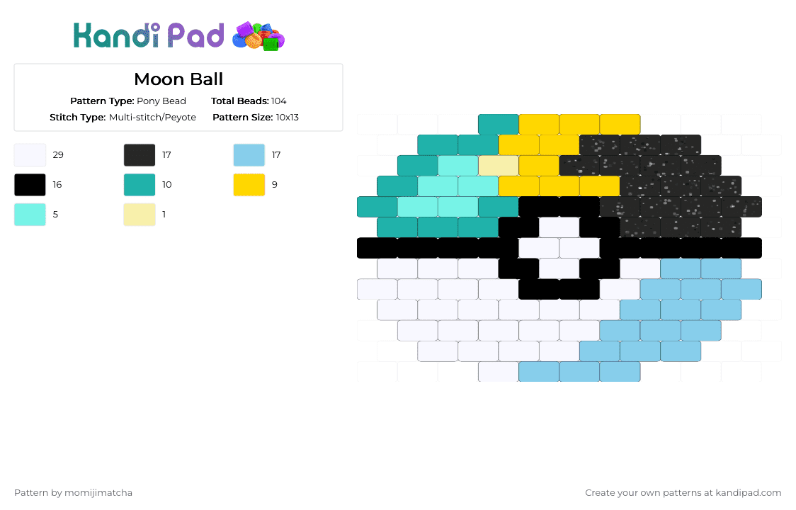 Moon Ball - Pony Bead Pattern by momijimatcha on Kandi Pad - light blue,pokemon,pokeball