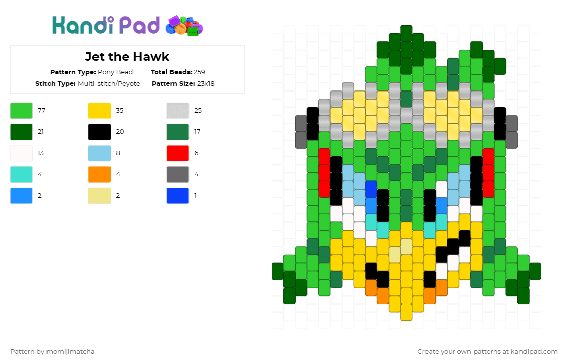 Jet the Hawk - Pony Bead Pattern by momijimatcha on Kandi Pad - yellow,green,sonic the hedgehog