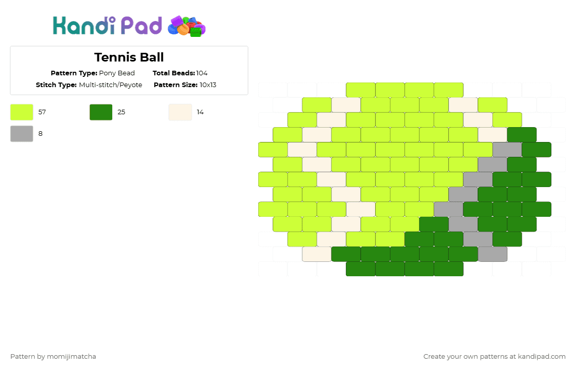 Tennis Ball - Pony Bead Pattern by momijimatcha on Kandi Pad - tennis,ball,charm,sport,tennis ball,dog,sports,animal,yellow