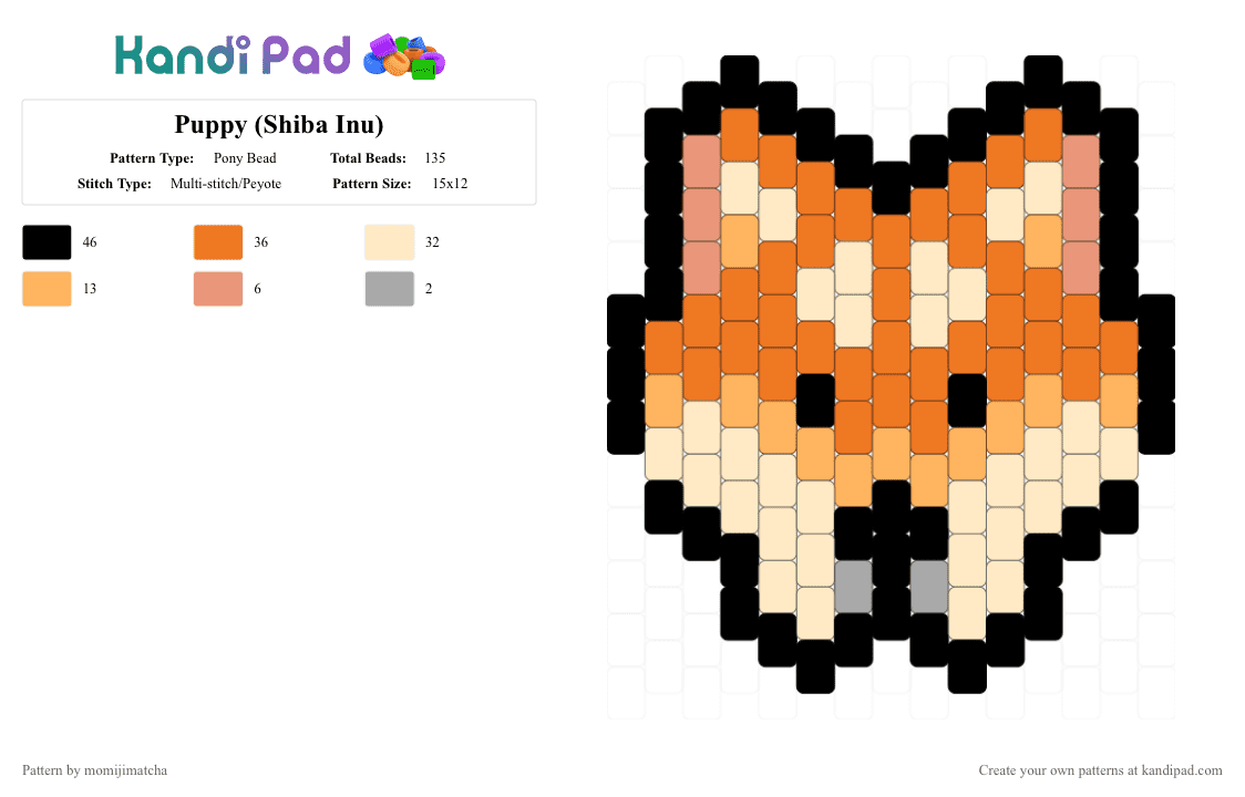 Puppy (Shiba Inu) - Pony Bead Pattern by momijimatcha on Kandi Pad - orange,beige,dog,animal,pet