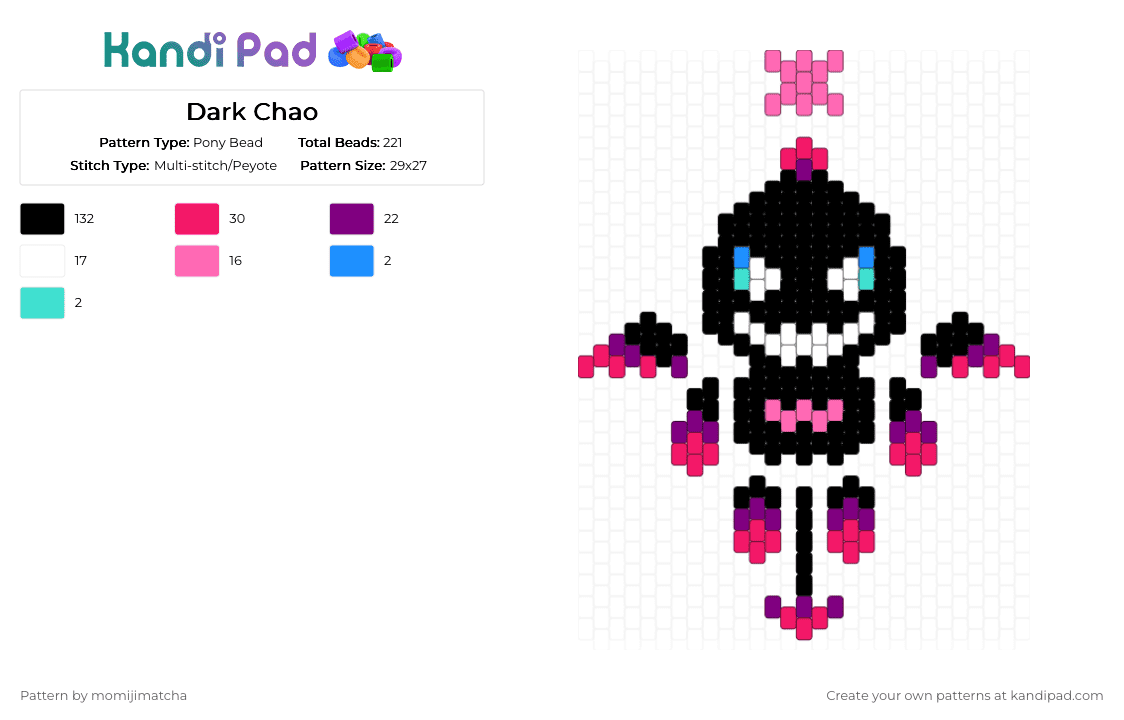 Dark Chao - Pony Bead Pattern by momijimatcha on Kandi Pad - black,pink,red,sonic the hedgehog