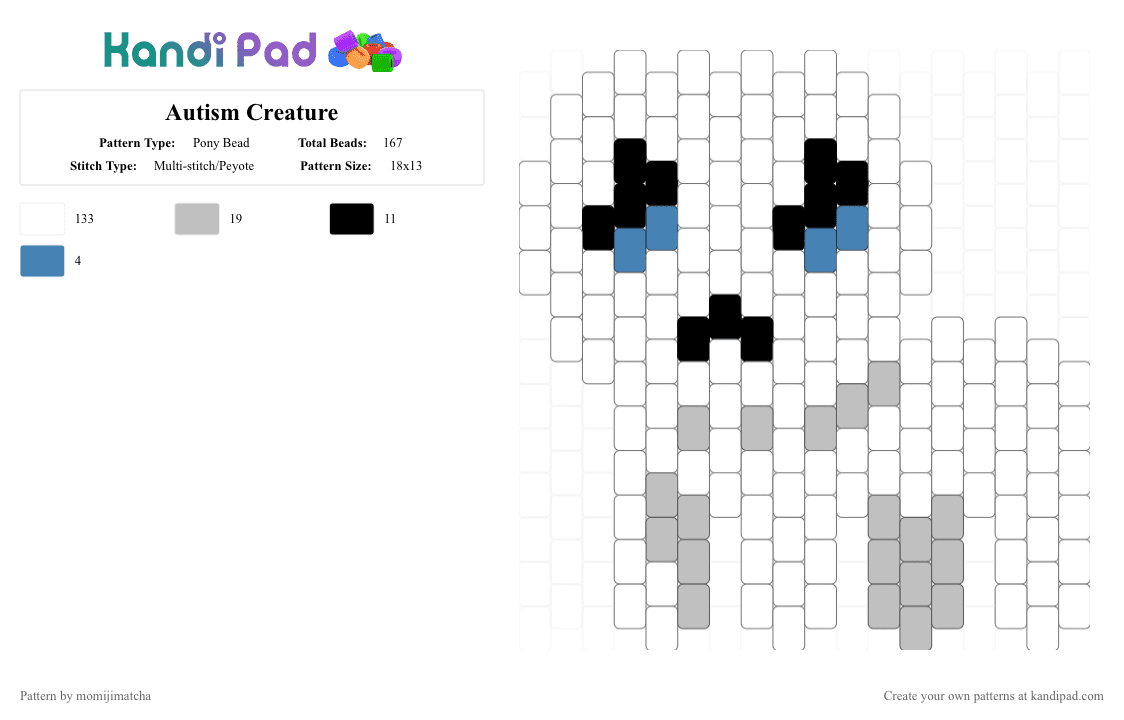 Autism Creature - Pony Bead Pattern by momijimatcha on Kandi Pad - white,beige,meme