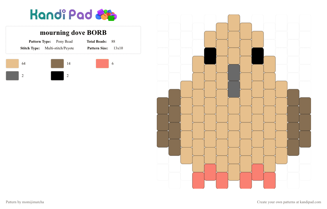 mourning dove BORB - Pony Bead Pattern by momijimatcha on Kandi Pad - beige,bird