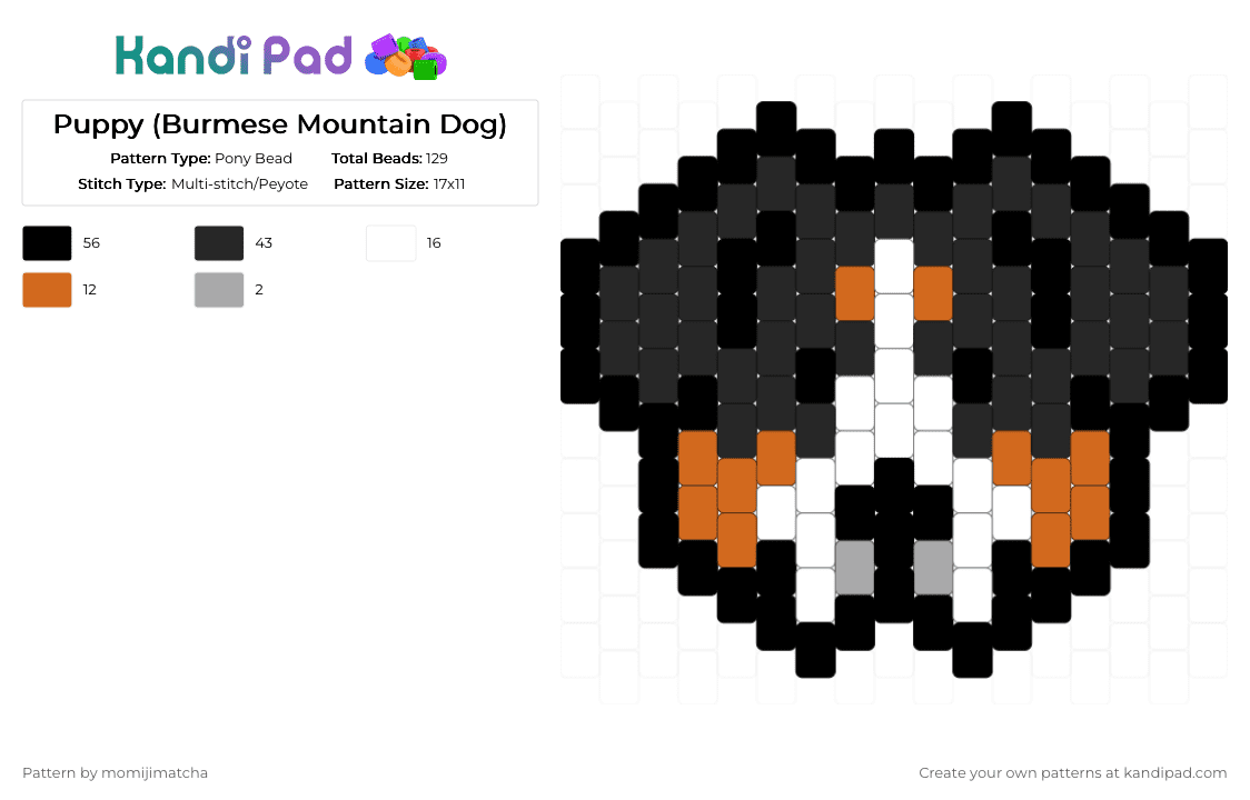 Puppy (Burmese Mountain Dog) - Pony Bead Pattern by momijimatcha on Kandi Pad - black,orange,dog,animal,pet