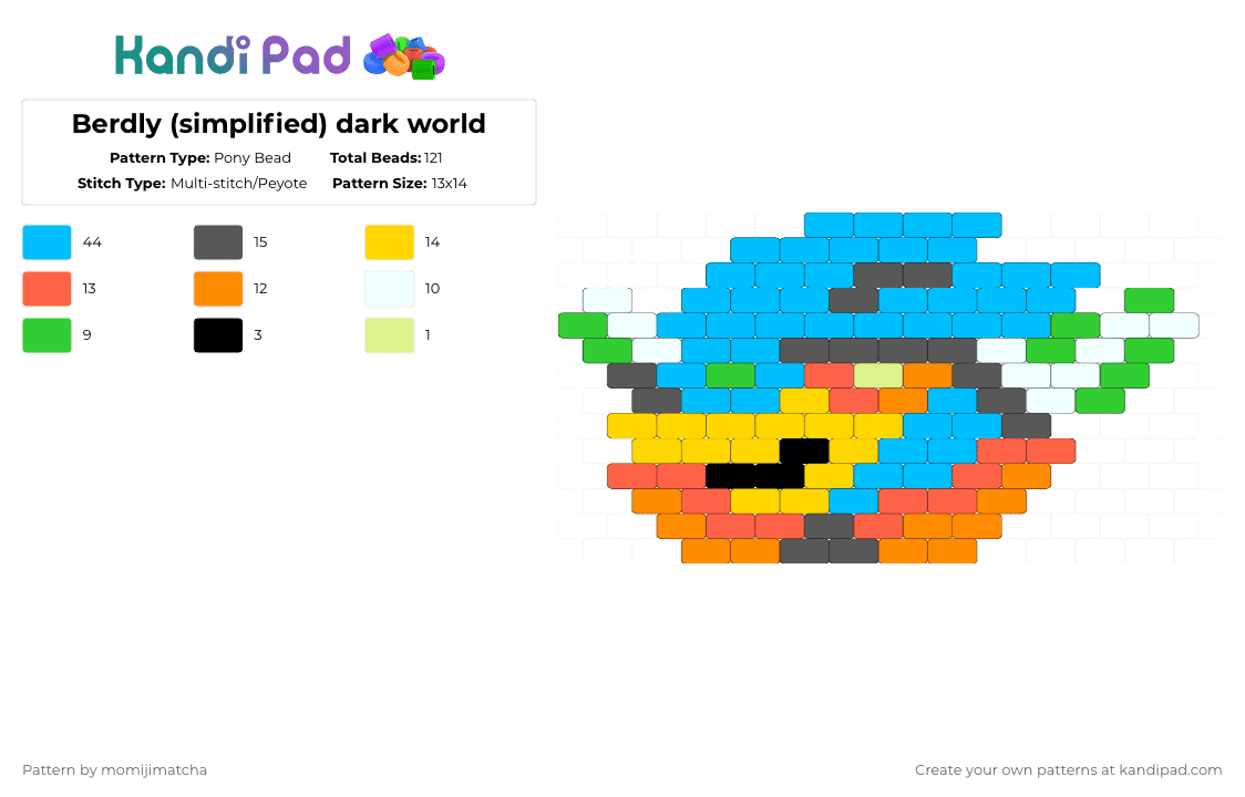Berdly (simplified) dark world - Pony Bead Pattern by momijimatcha on Kandi Pad - light blue
