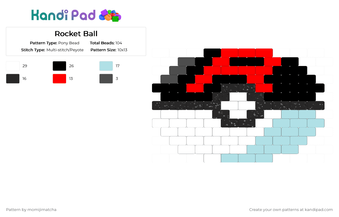 Rocket Ball - Pony Bead Pattern by momijimatcha on Kandi Pad - red,light blue,pokemon,pokeball,anime