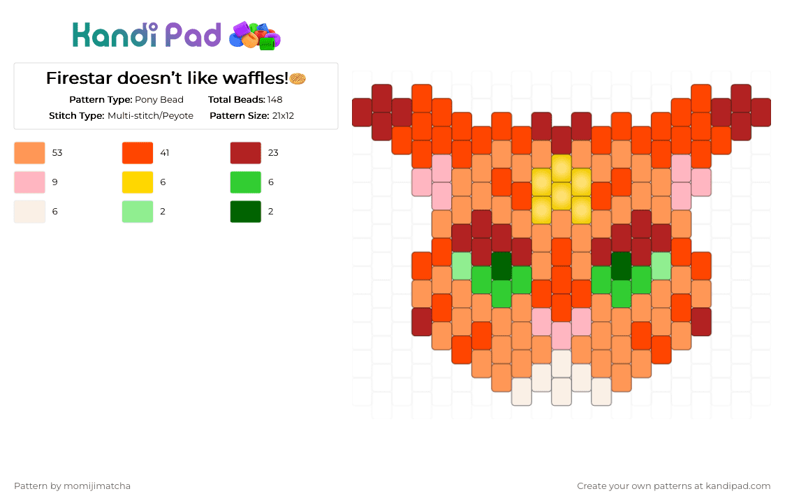 Firestar doesn’t like waffles!🧇 - Pony Bead Pattern by momijimatcha on Kandi Pad - red,orange,cat,animal,warriors,warrior cats