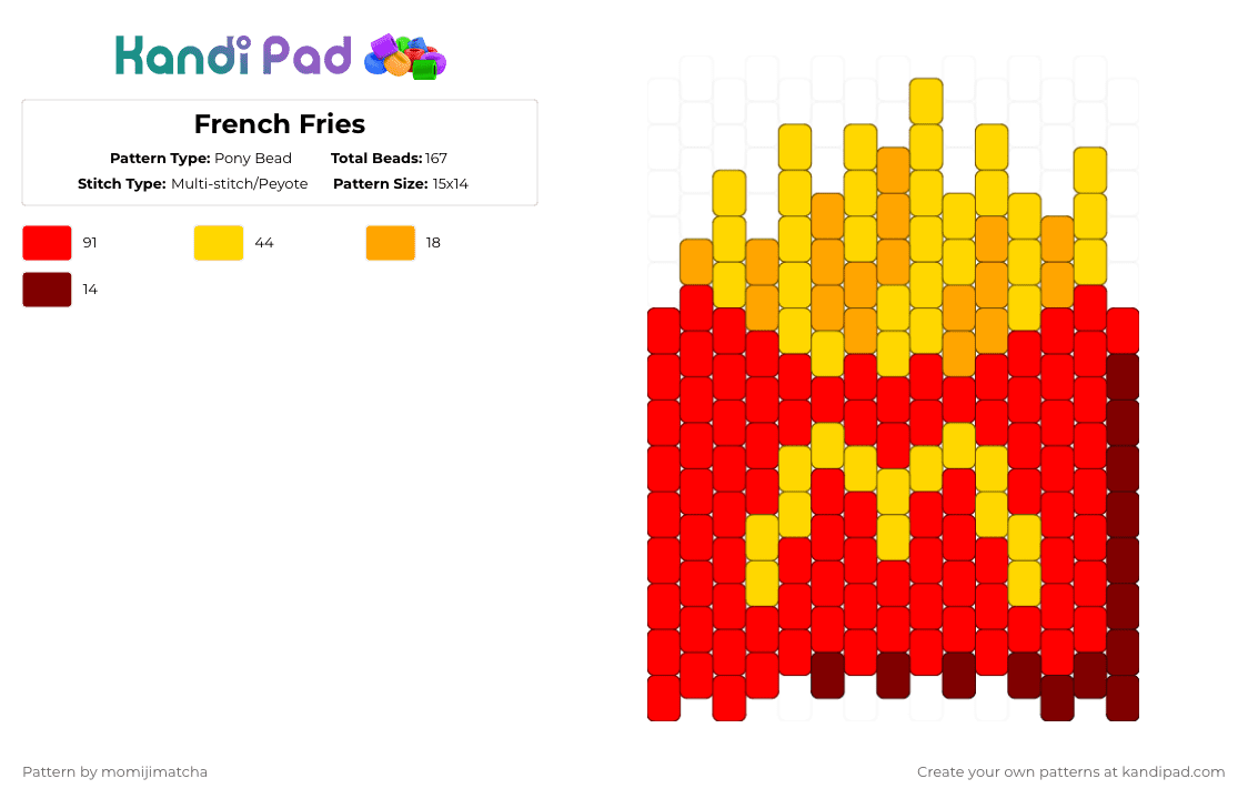 French Fries - Pony Bead Pattern by momijimatcha on Kandi Pad - red,yellow,french fries,food