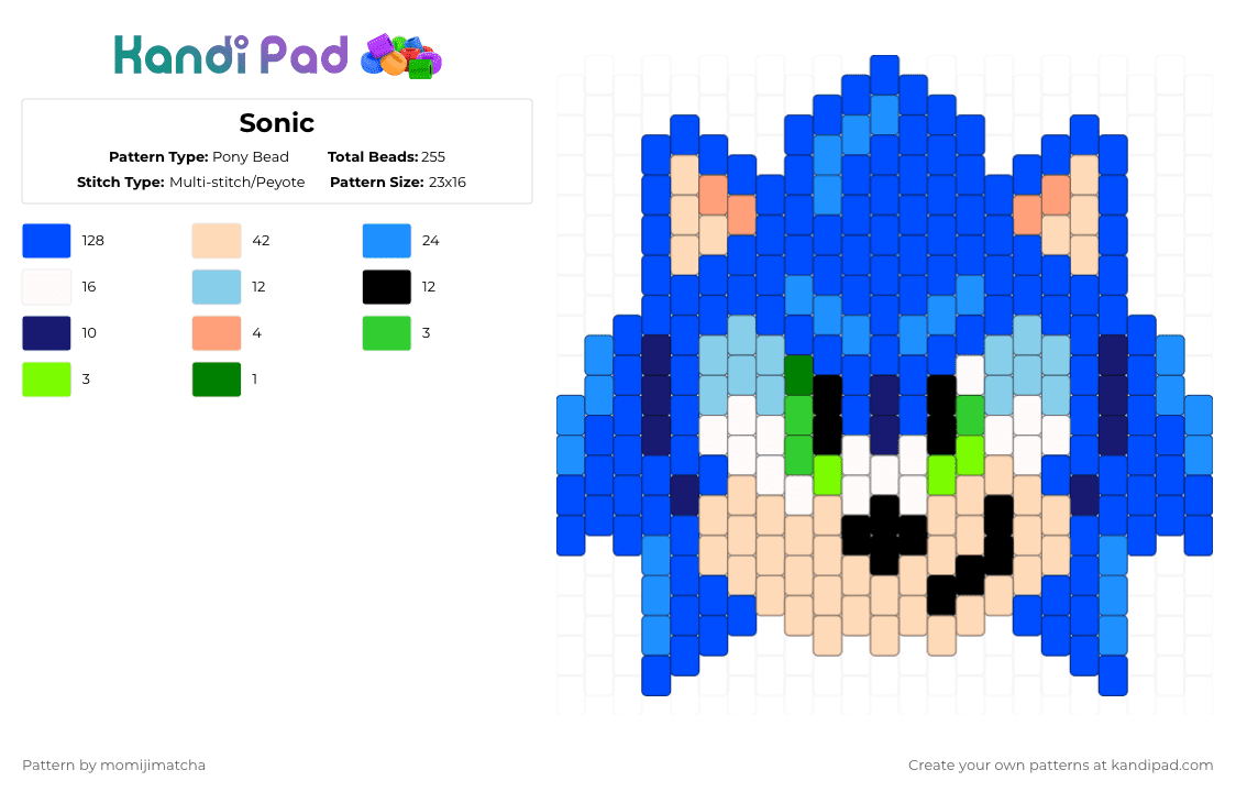 Sonic the Hedgehog - Pony Bead Pattern by momijimatcha on Kandi Pad - blue,beige,light blue,sonic the hedgehog