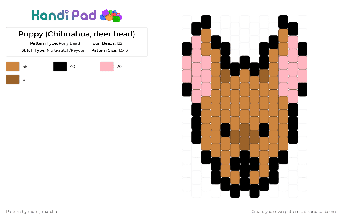 Puppy (Chihuahua, deer head) - Pony Bead Pattern by momijimatcha on Kandi Pad - orange,dog,animal,pet
