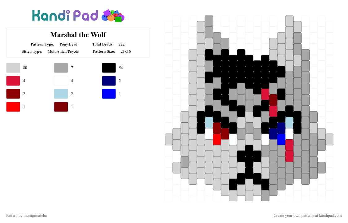 Marshal the Wolf - Pony Bead Pattern by momijimatcha on Kandi Pad - animal, beige, danny smoke, danny smoke in furry land, dog, white, wolf