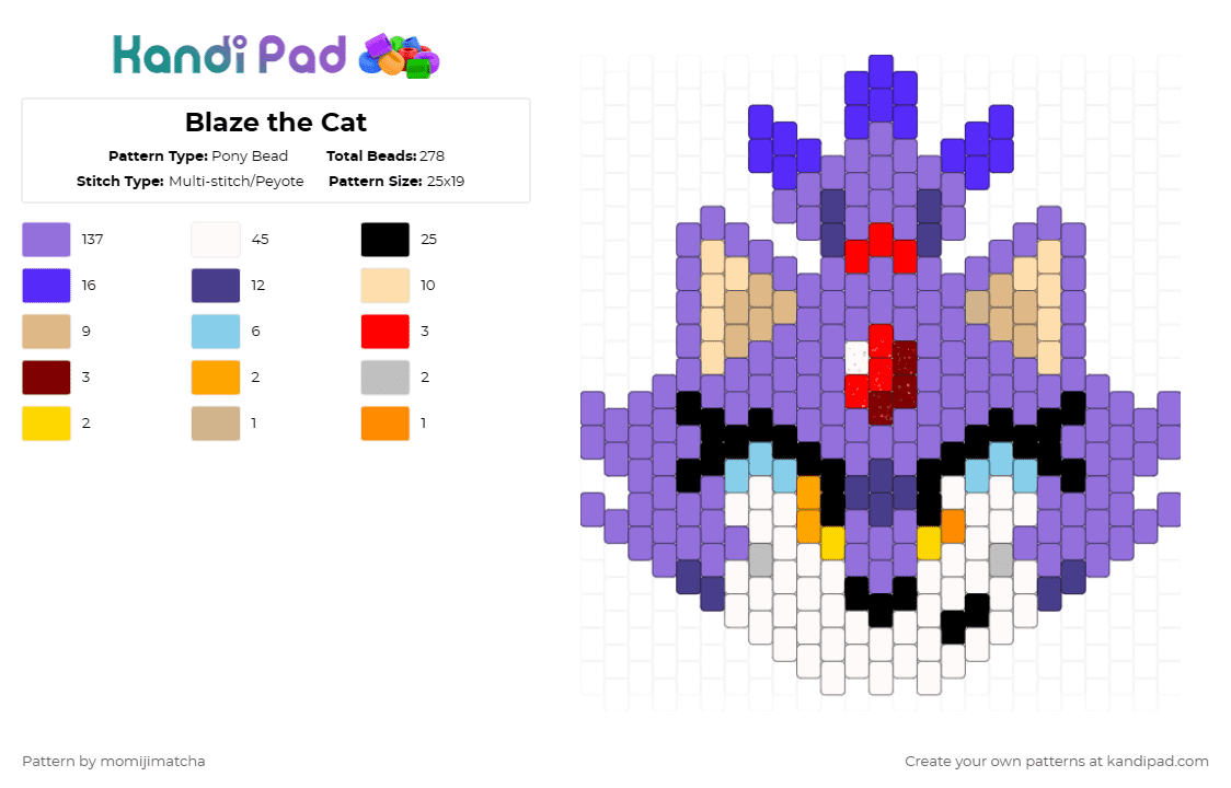 Blaze the Cat - Pony Bead Pattern by momijimatcha on Kandi Pad - purple,sonic the hedgehog