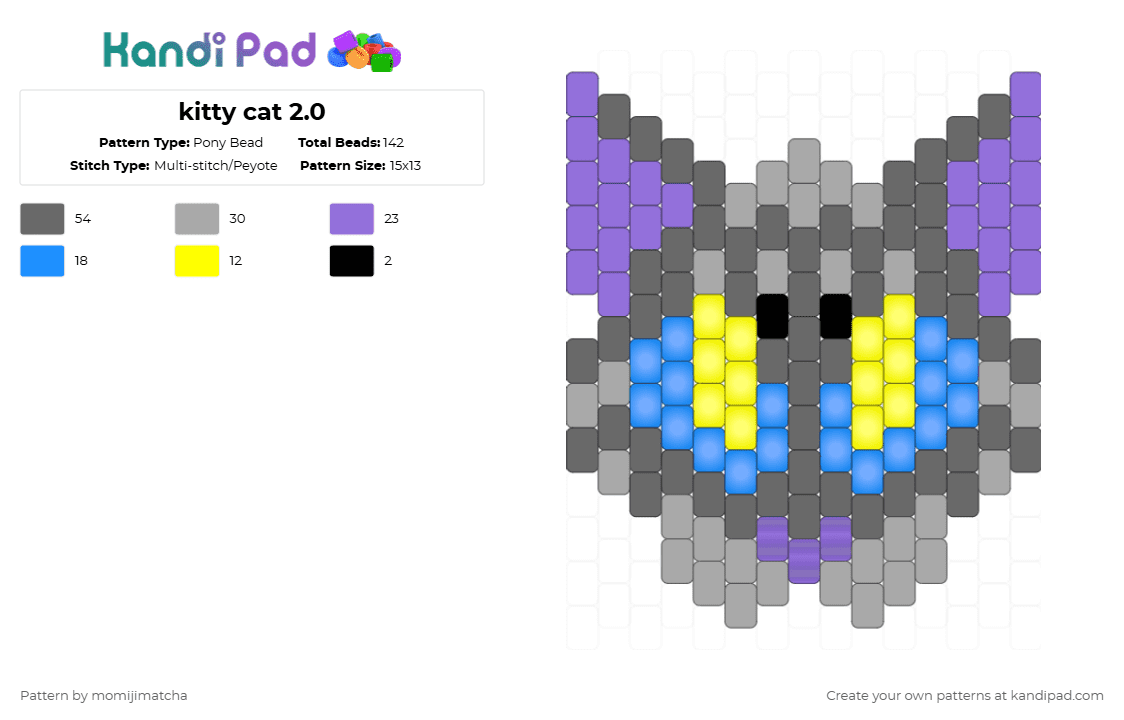 kitty cat 2.0 - Pony Bead Pattern by momijimatcha on Kandi Pad - purple,gray,beige