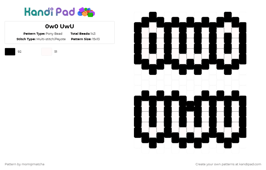 0w0 UwU - Pony Bead Pattern by momijimatcha on Kandi Pad - white,black