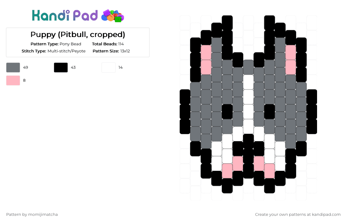 Puppy (Pitbull, cropped) - Pony Bead Pattern by momijimatcha on Kandi Pad - gray,dog,animal,pet
