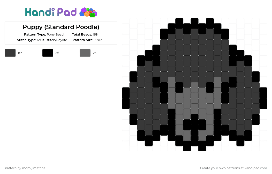 Puppy (Standard Poodle) - Pony Bead Pattern by momijimatcha on Kandi Pad - black,dog,animal