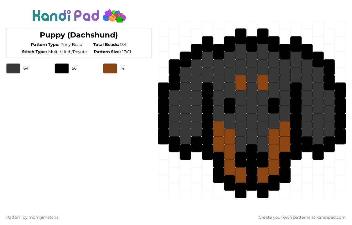 Puppy (Dachshund) - Pony Bead Pattern by momijimatcha on Kandi Pad - dog,animal