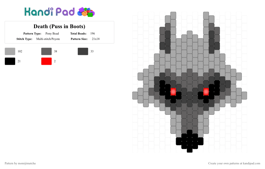 Death (Puss in Boots) - Pony Bead Pattern by momijimatcha on Kandi Pad - beige,animal,dog,wolf,furry