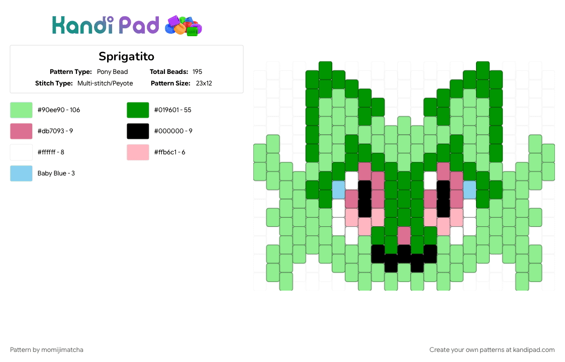 Sprigatito - Pony Bead Pattern by momijimatcha on Kandi Pad - cat, character, green, pokemon, teal