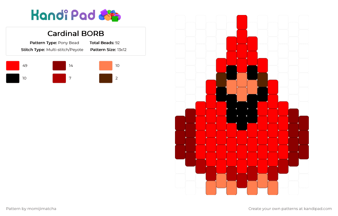Cardinal BORB - Pony Bead Pattern by momijimatcha on Kandi Pad - red,bird
