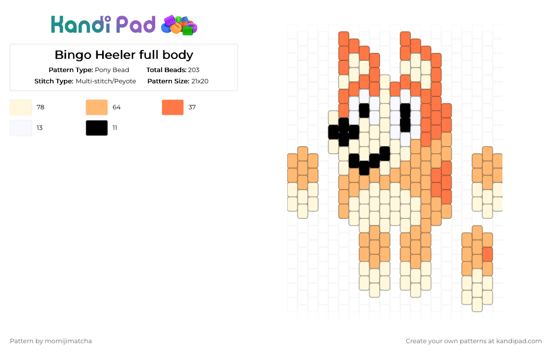 Bingo Heeler full body - Pony Bead Pattern by momijimatcha on Kandi Pad - orange,white,cartoon,dog,bluey