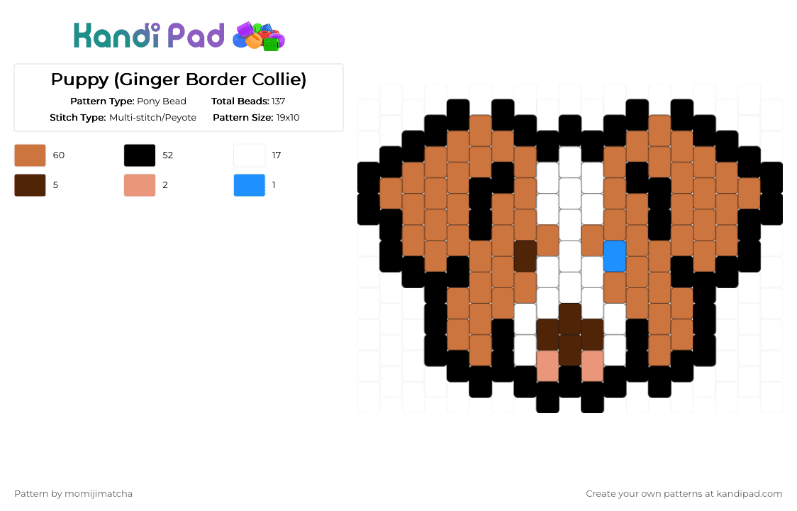 Puppy (Ginger Border Collie) - Pony Bead Pattern by momijimatcha on Kandi Pad - orange,dog,pet,animal