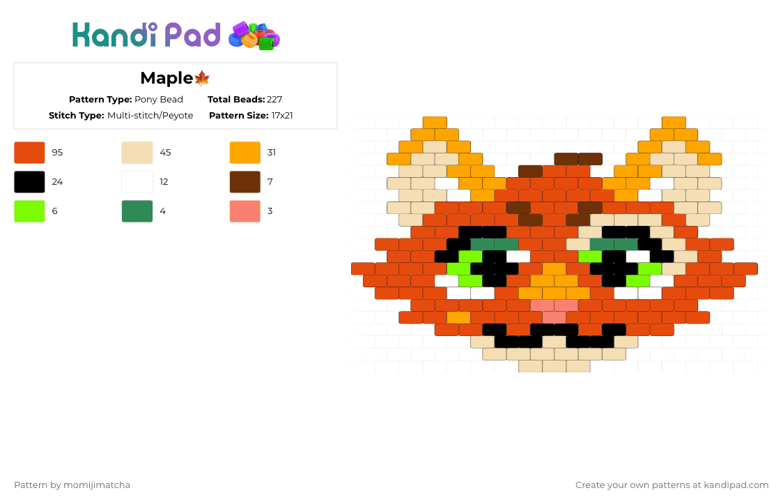 Maple🍁 - Pony Bead Pattern by momijimatcha on Kandi Pad - beige,red,cat,oc