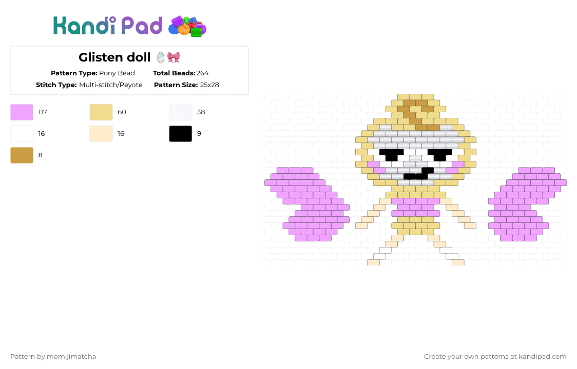 Glisten doll 🪞🎀 - Pony Bead Pattern by momijimatcha on Kandi Pad - yellow,pink,dandys world,toon,video game,object head