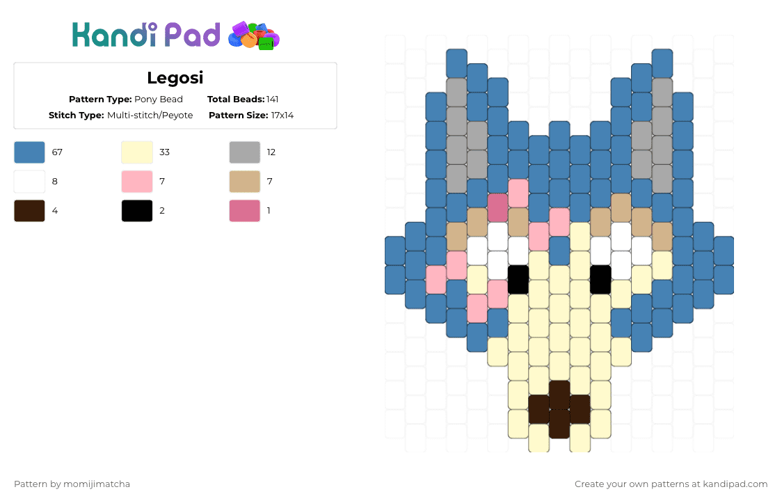 Legosi - Pony Bead Pattern by momijimatcha on Kandi Pad - blue,yellow,wolf,beastars,character,animal,canine