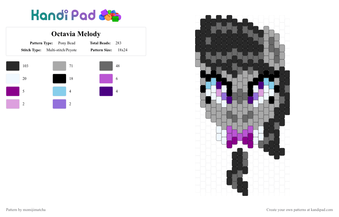 Octavia Melody - Pony Bead Pattern by momijimatcha on Kandi Pad - gray,beige,mlp,pony