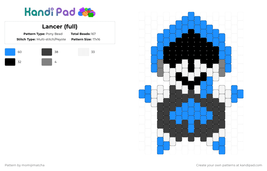 Lancer (full) - Pony Bead Pattern by momijimatcha on Kandi Pad - light blue,deltarune,lancer