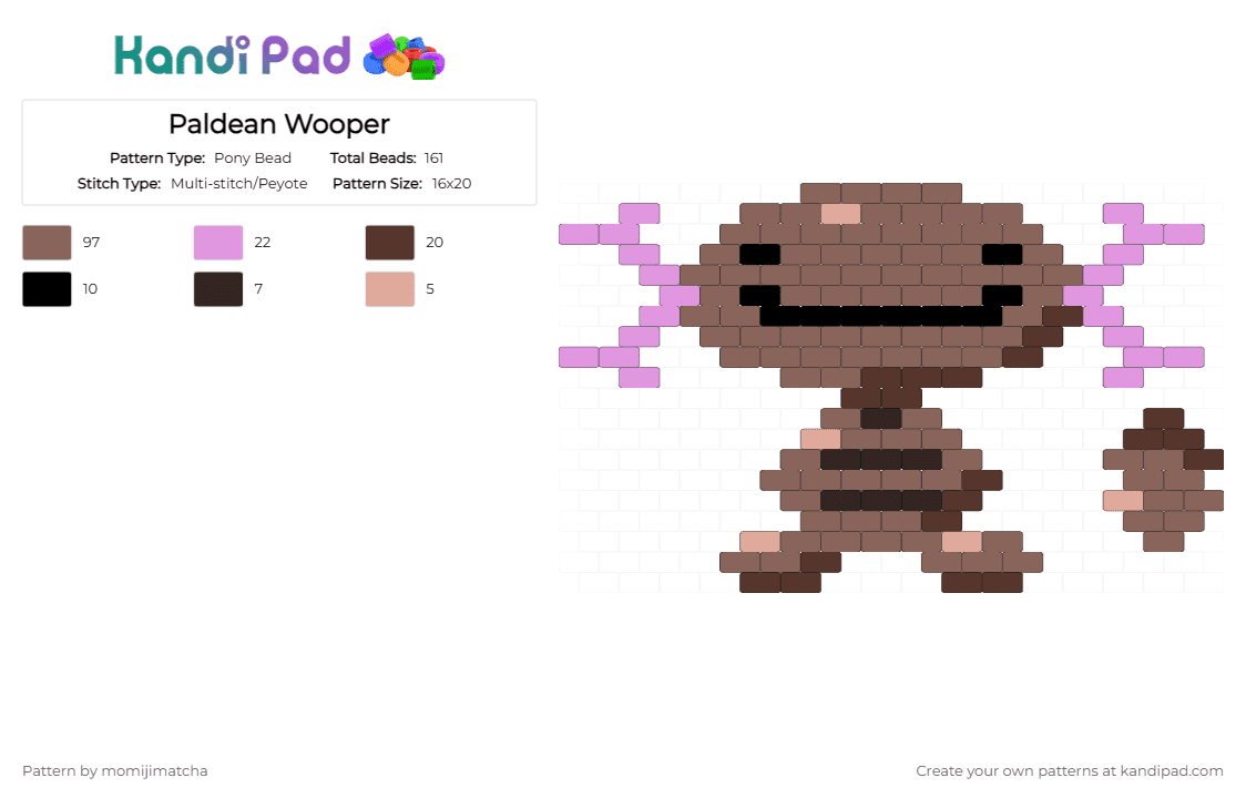Paldean Wooper - Pony Bead Pattern by momijimatcha on Kandi Pad - tan,pokemon,axolotl,video game
