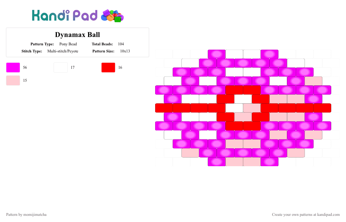 Dynamax Ball - Pony Bead Pattern by momijimatcha on Kandi Pad - pink,pokemon,pokeball,anime