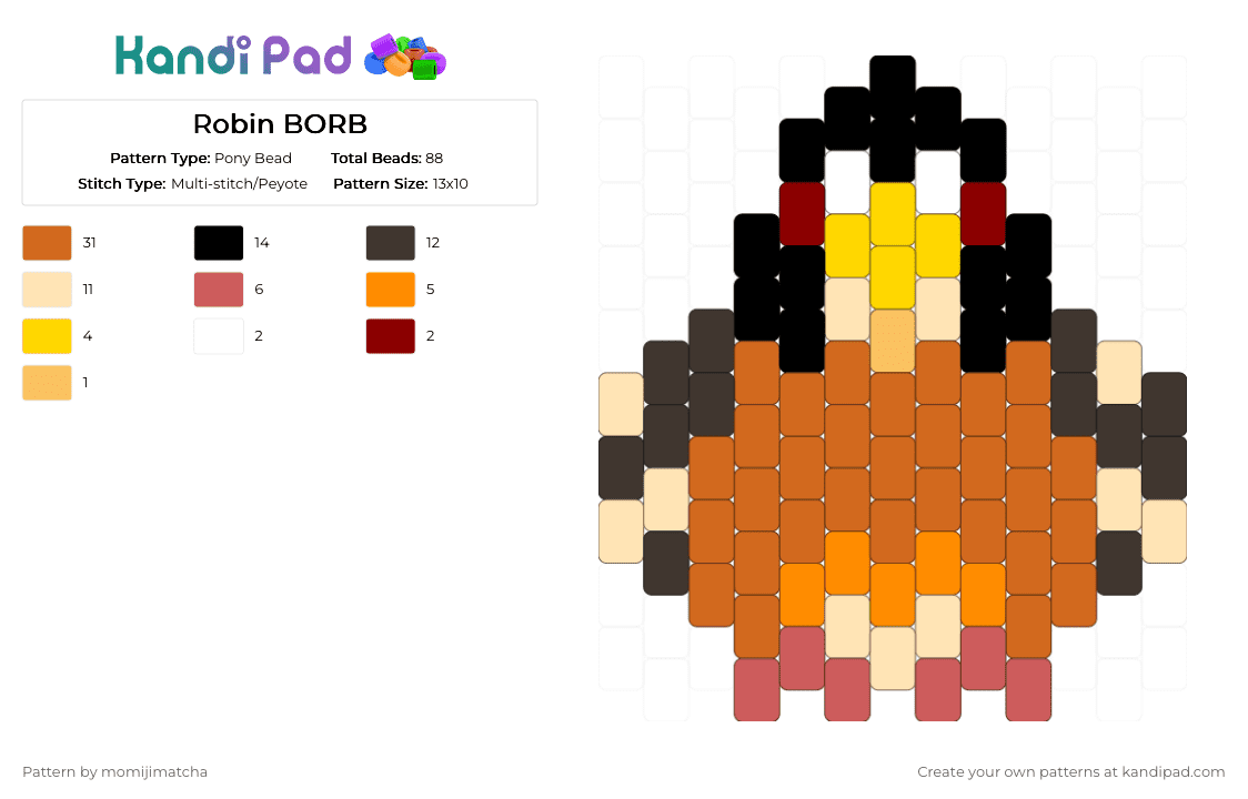 Robin BORB - Pony Bead Pattern by momijimatcha on Kandi Pad - orange,bird