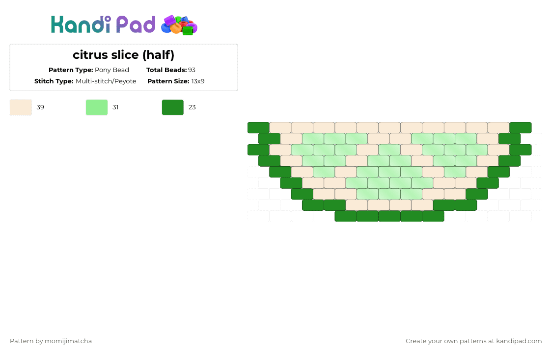 citrus slice (half) - Pony Bead Pattern by momijimatcha on Kandi Pad - lime,citrus,fruit,slice,food,teal,green