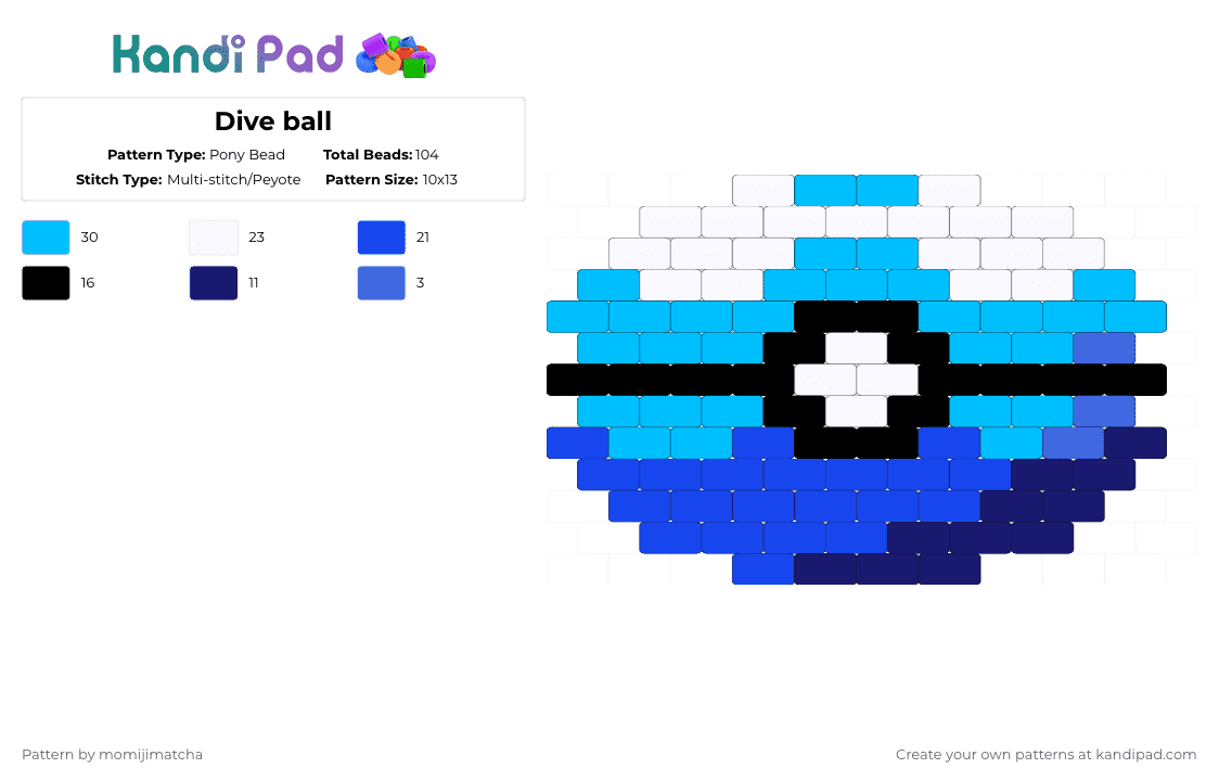 Dive ball - Pony Bead Pattern by momijimatcha on Kandi Pad - light blue,blue,pokemon,pokeball