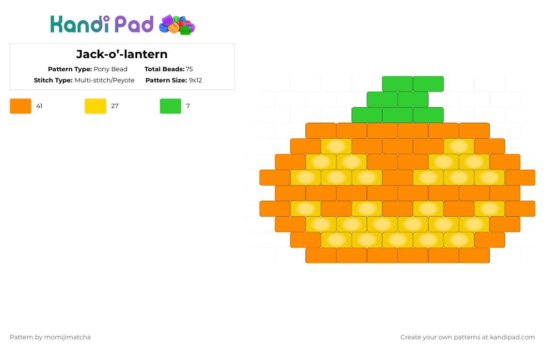 Jack-o’-lantern - Pony Bead Pattern by momijimatcha on Kandi Pad - orange,yellow