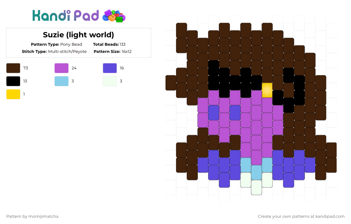 Suzie (light world) - Pony Bead Pattern by momijimatcha on Kandi Pad - brown,pink