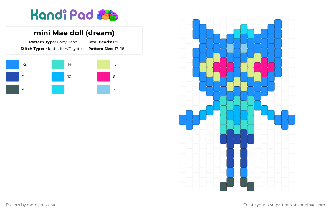 mini Mae doll (dream) - Pony Bead Pattern by momijimatcha on Kandi Pad - light blue,night in the woods,nitw,cat